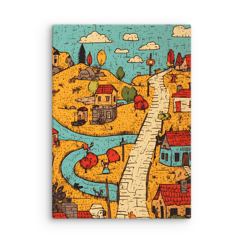 Whimsical Village Landscape | Thin Canvas | 20″×28″