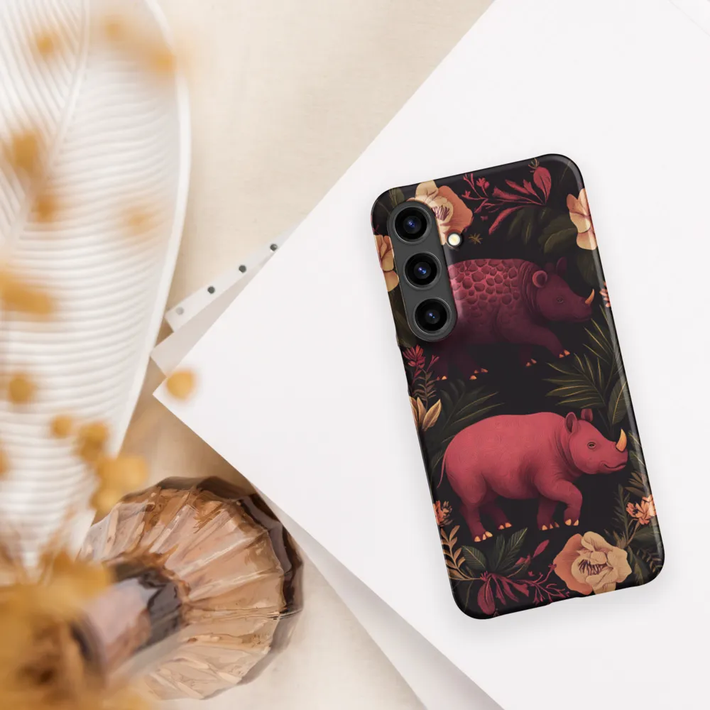 Rhinos in Floral Embrace