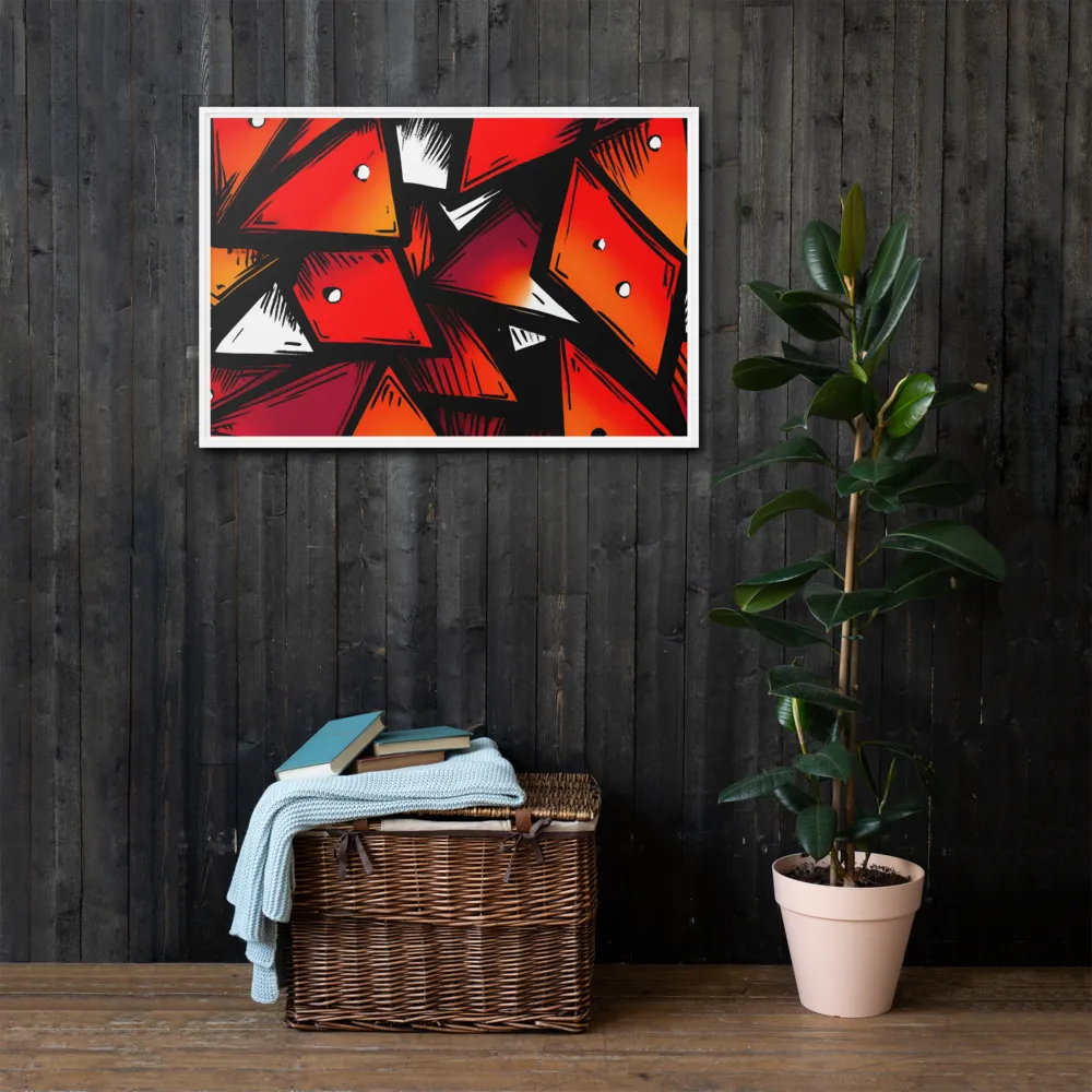 Dynamic Geometry of Red and Orange | Canvas with White Frame | 24″×36″