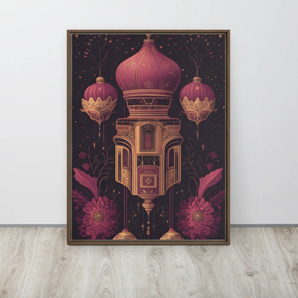 Ornate Harmony: A Digital Floral Architecture | Canvas with Brown Frame | 24″×32″