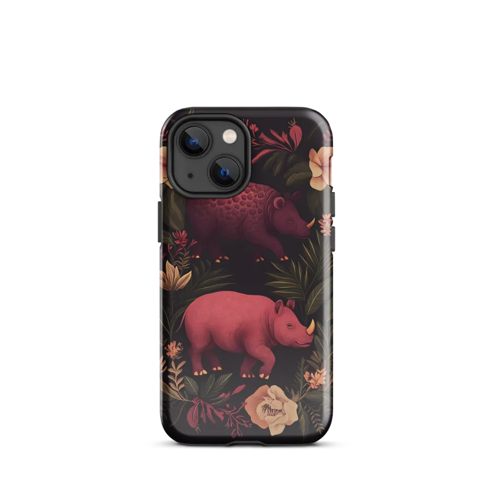 Rhinos in Floral Embrace