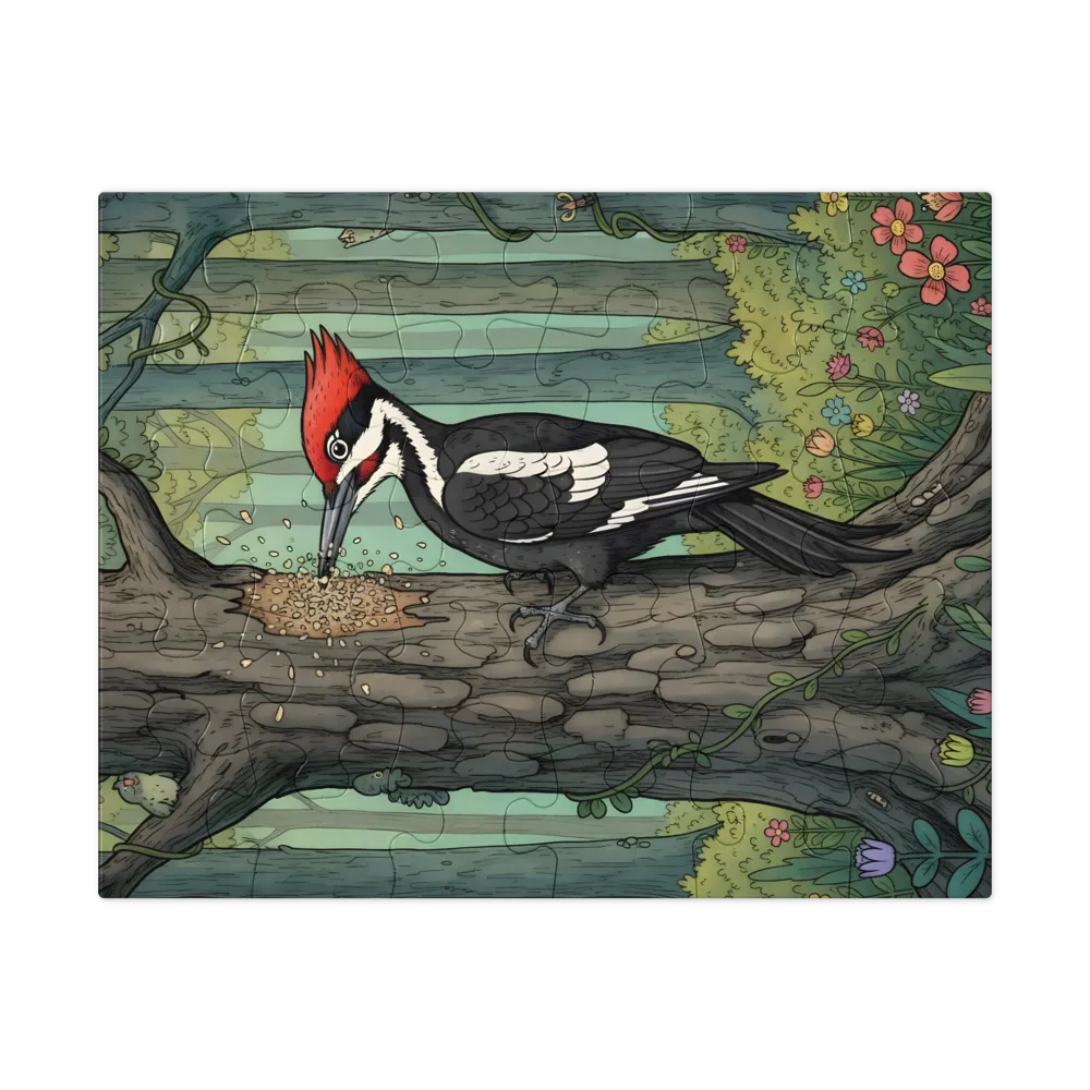 Woodpecker at Work 
 Jigsaw Puzzle in Tin Box