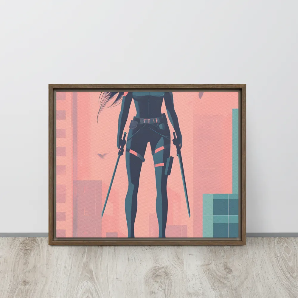 Urban Sentinel: A Warrior's Stand | Canvas with Brown Frame | 16″×20″