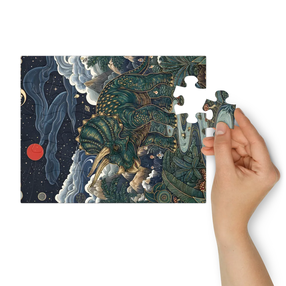Starry Triceratops 
 Jigsaw Puzzle in Tin Box