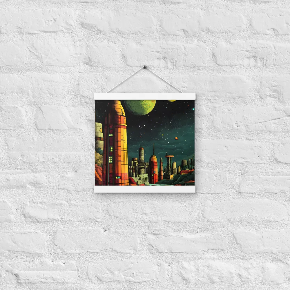 Cosmic Cityscape | Poster With White Wood Hanger | 12″×12″