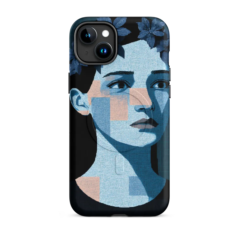 Grid-Wreathed Cyan Portrait