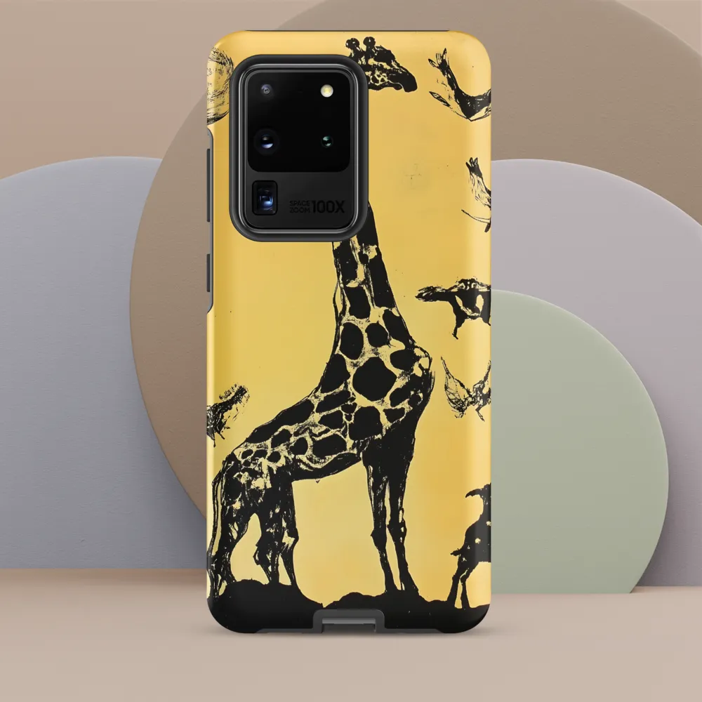 Whimsical Harmony of Giraffe and Birds
