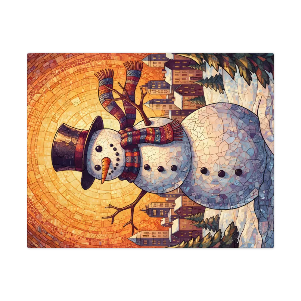Stained-Glass Snowman 
 Jigsaw Puzzle in Tin Box