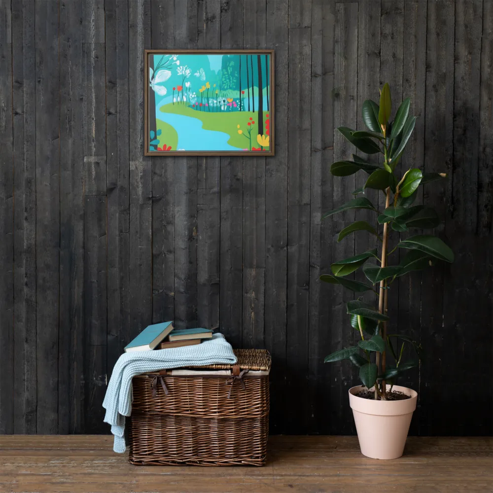 Whispers of Spring: A Colorful Retreat | Canvas with Brown Frame | 16″×20″