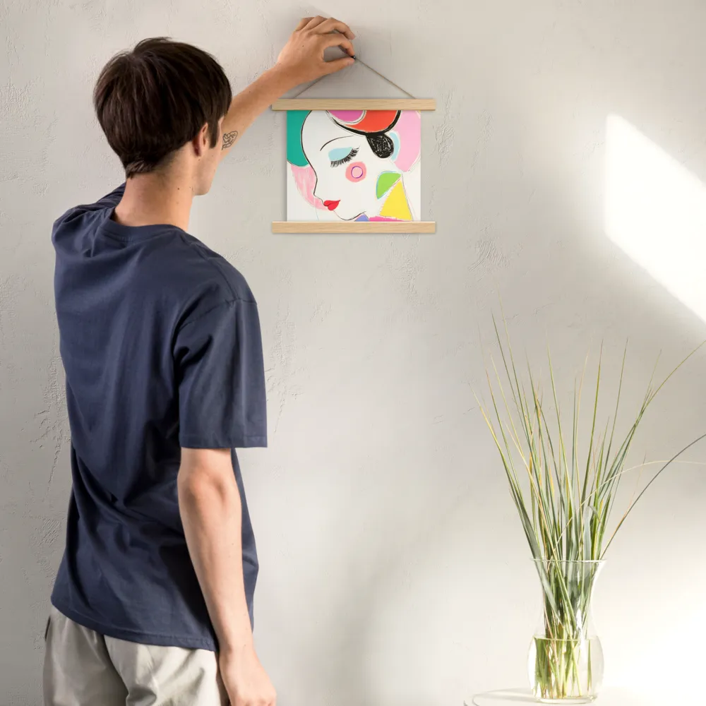 Whimsical Portrait in Colorful Abstraction | Poster With Oak Wood Hanger | 10″×10″
