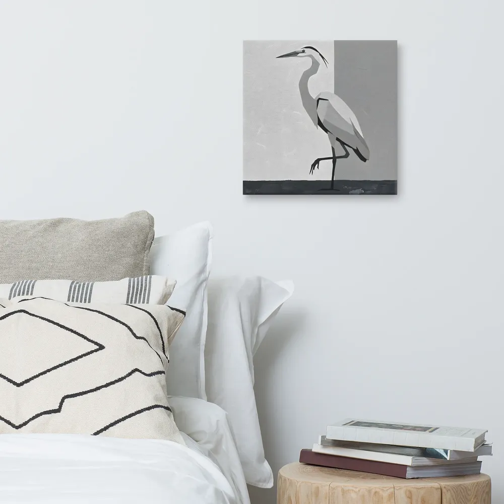 Grayscale Heron 
 Canvas | 16″x 16″