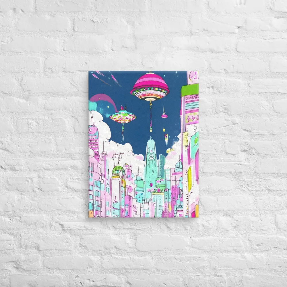 Futuristic Cityscape with Floating Structures | Canvas | 18″×24″