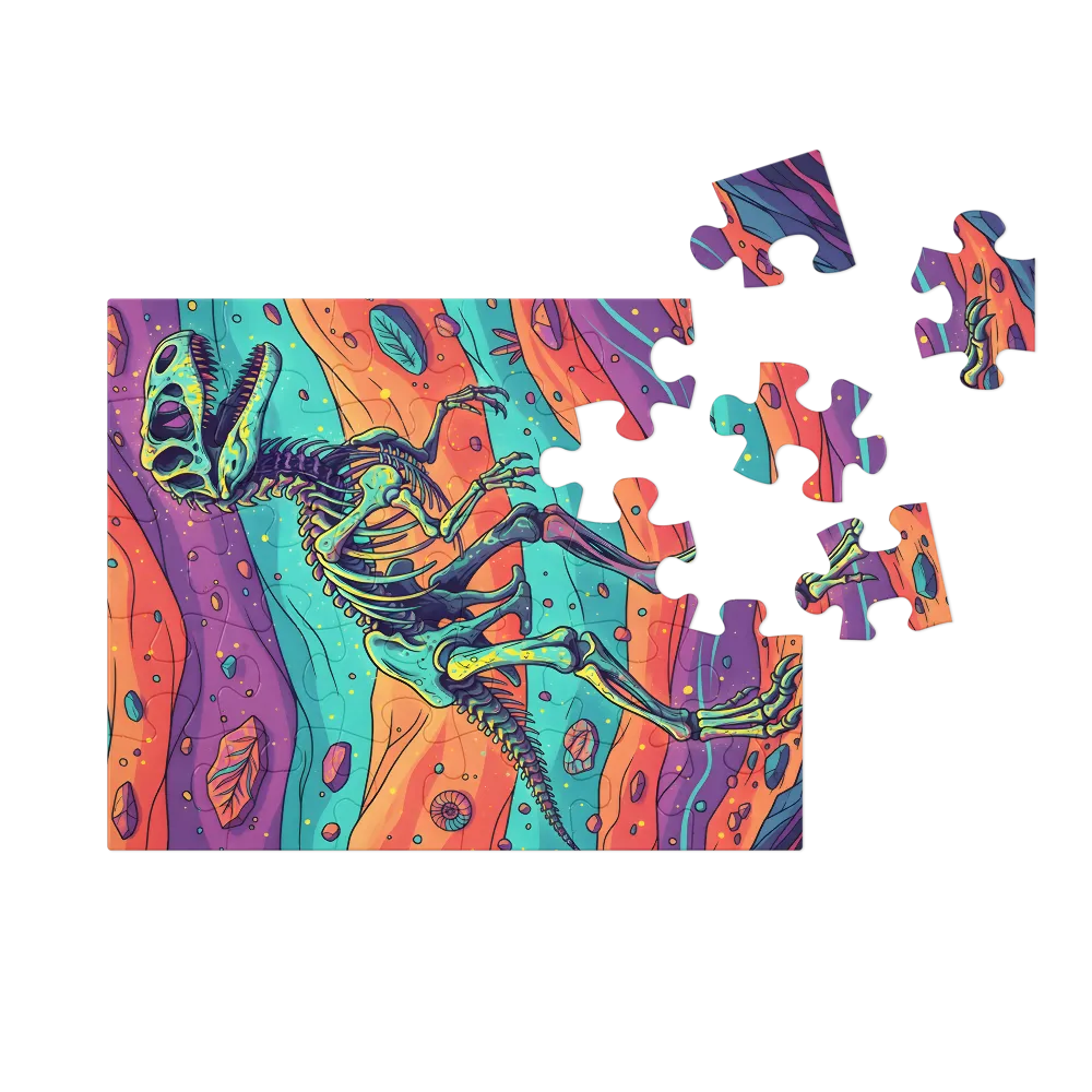 Psychedelic Raptor Skeleton 
 Jigsaw Puzzle in Tin Box