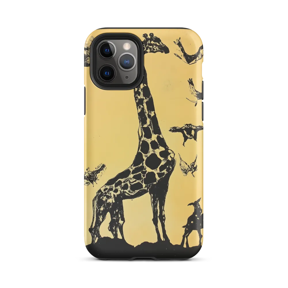 Whimsical Harmony of Giraffe and Birds