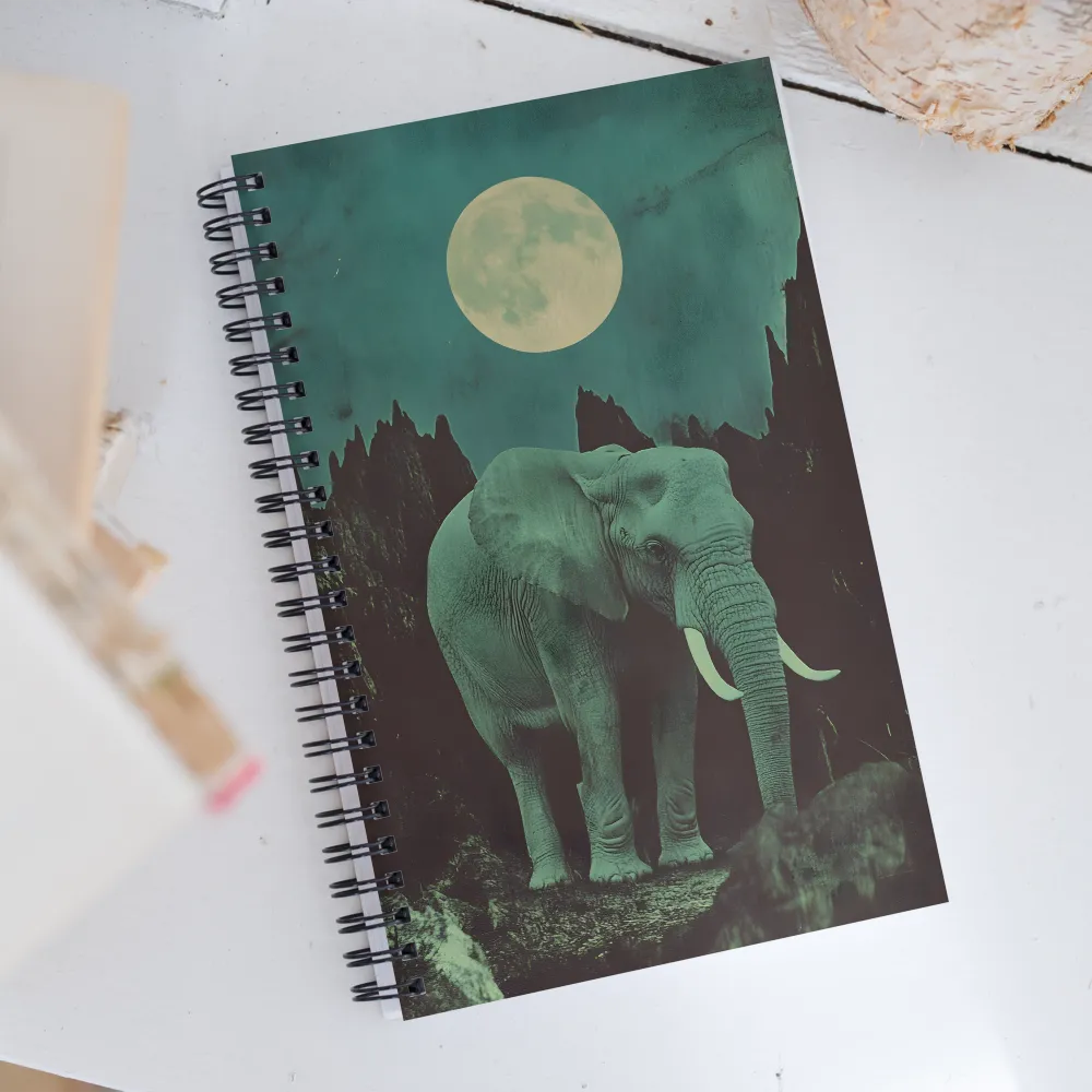 Ethereal Presence: Elephant Under a Full Moon | Spiral Notebook