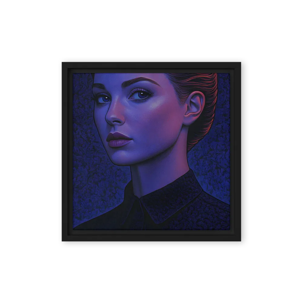 Ethereal Portrait in Blue and Red | Canvas with Black Frame | 12″×12″