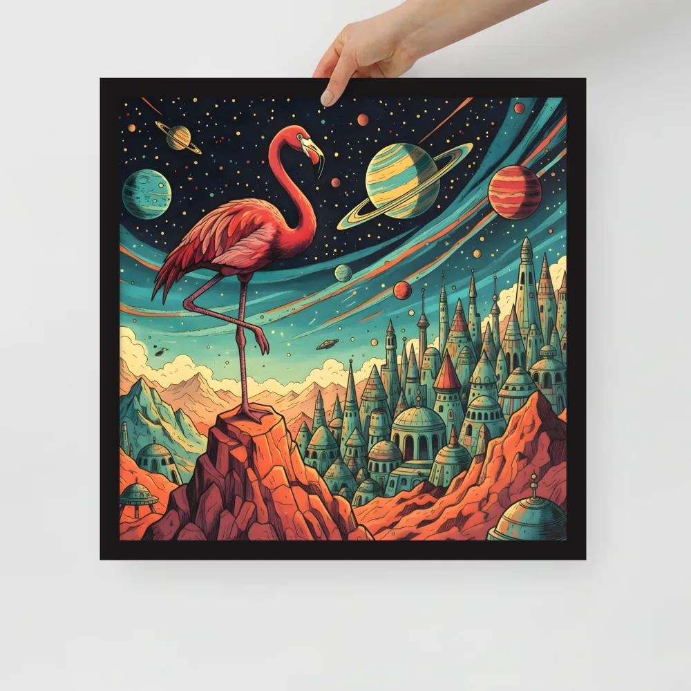 Cosmic Flamingo 
 Poster with Black Frame | 18″x 18″