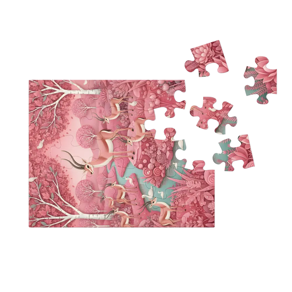 Antelope in Rose Meadow 
 Jigsaw Puzzle in Tin Box