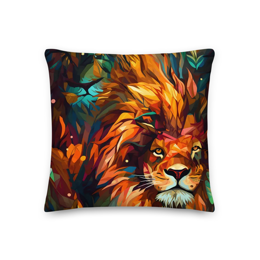 Majestic Gaze: The Polygonal Lion | Pillow | 18″×18″