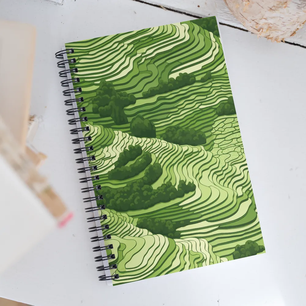 Waves of Green: An Abstract Landscape | Spiral Notebook