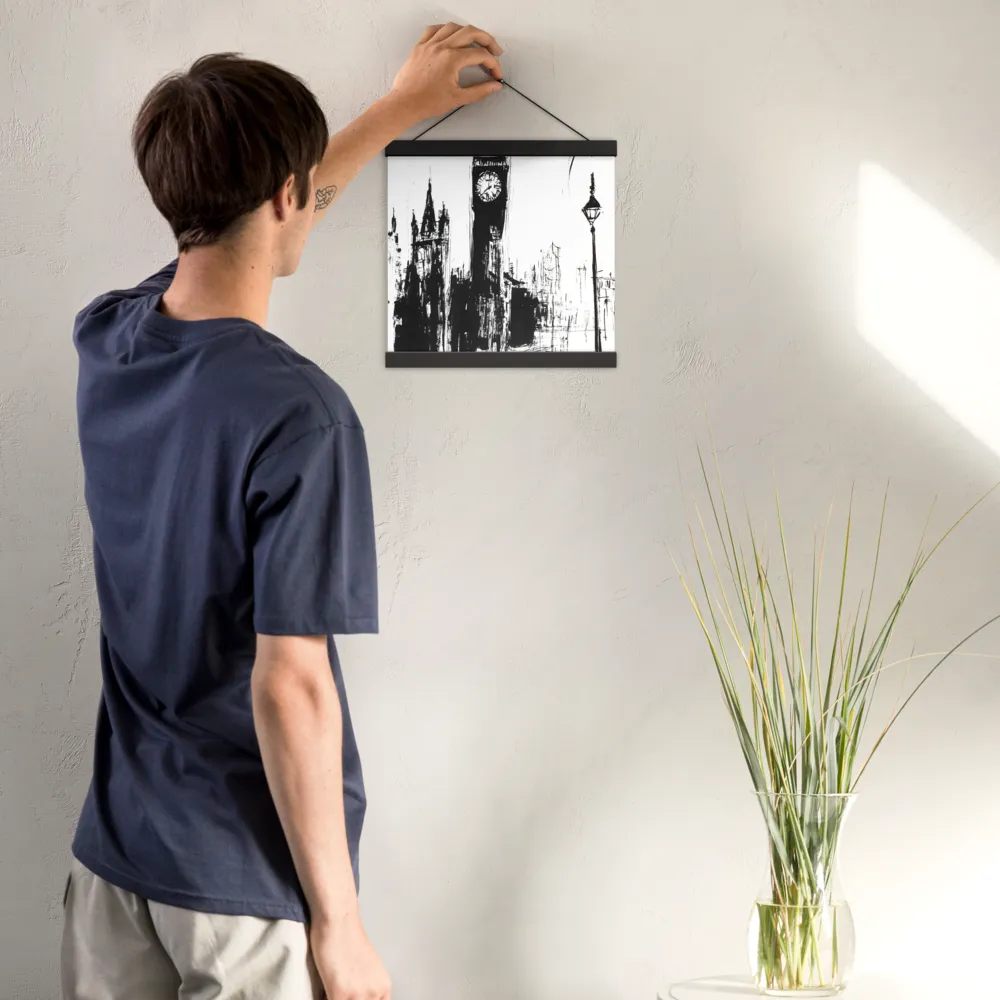 Clock Tower in Motion | Poster With Black Wood Hanger | 12″×12″