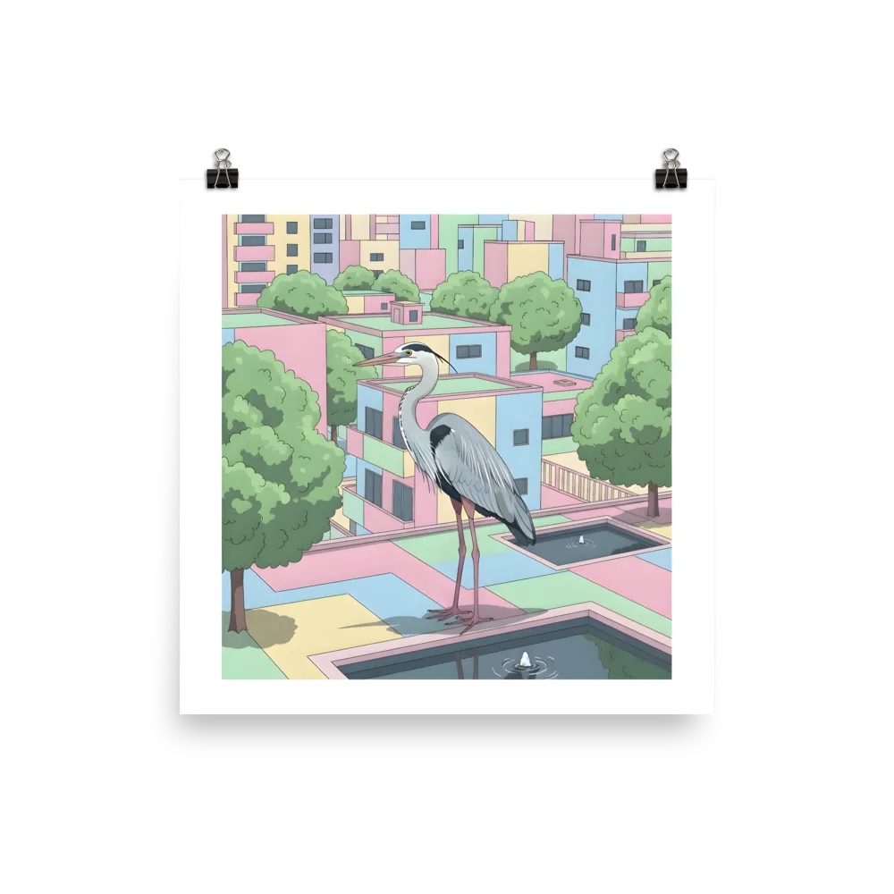 Pastel City Heron 
 Poster | 14″x 14″