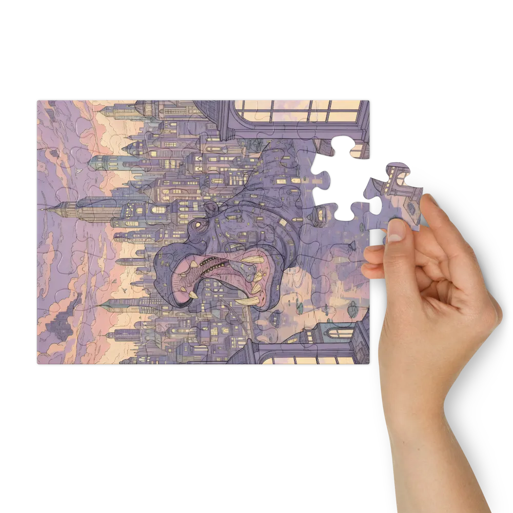 Urban Hippo at Dusk 
 Jigsaw Puzzle in Tin Box