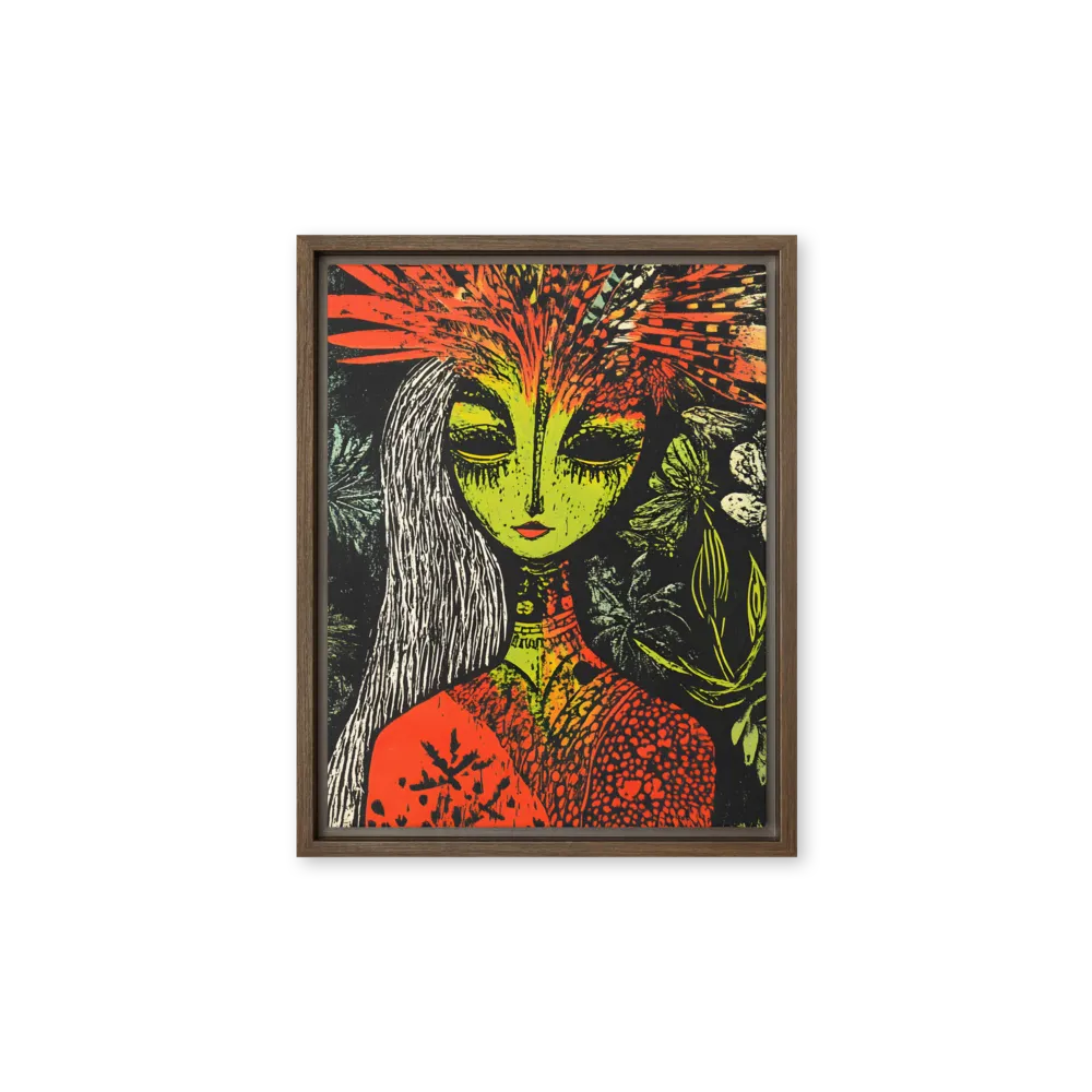 Mystical Flora: A Surreal Portrait | Canvas with Brown Frame | 11″×14″