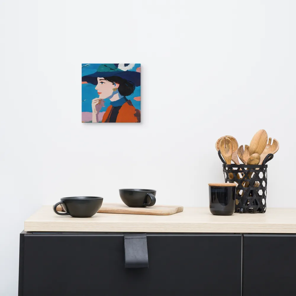 Woman in Blue Hat 
 Canvas | 8″x 8″