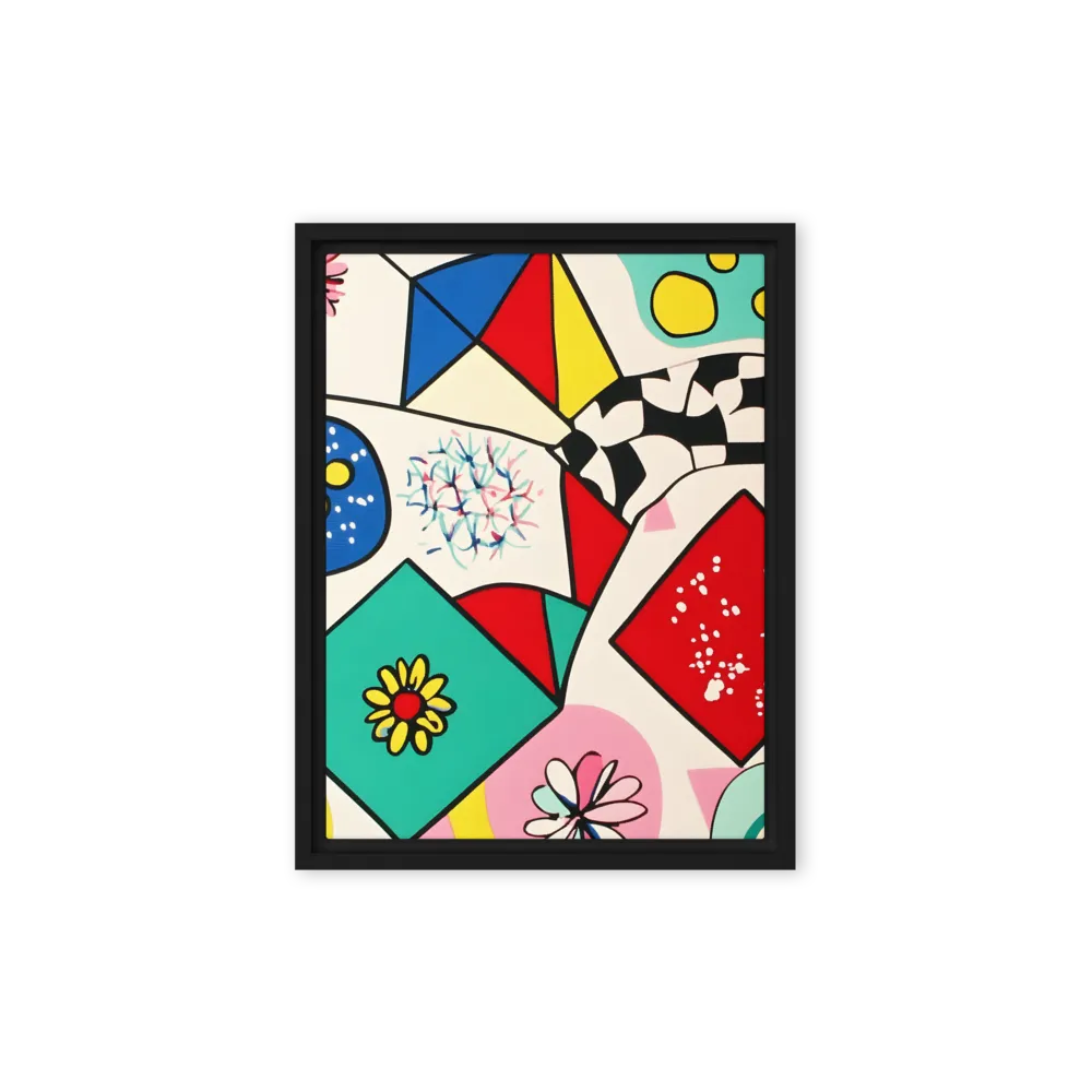 Joyful Geometry: A Playful Dance of Shapes and Colors | Canvas with Black Frame | 9″×12″