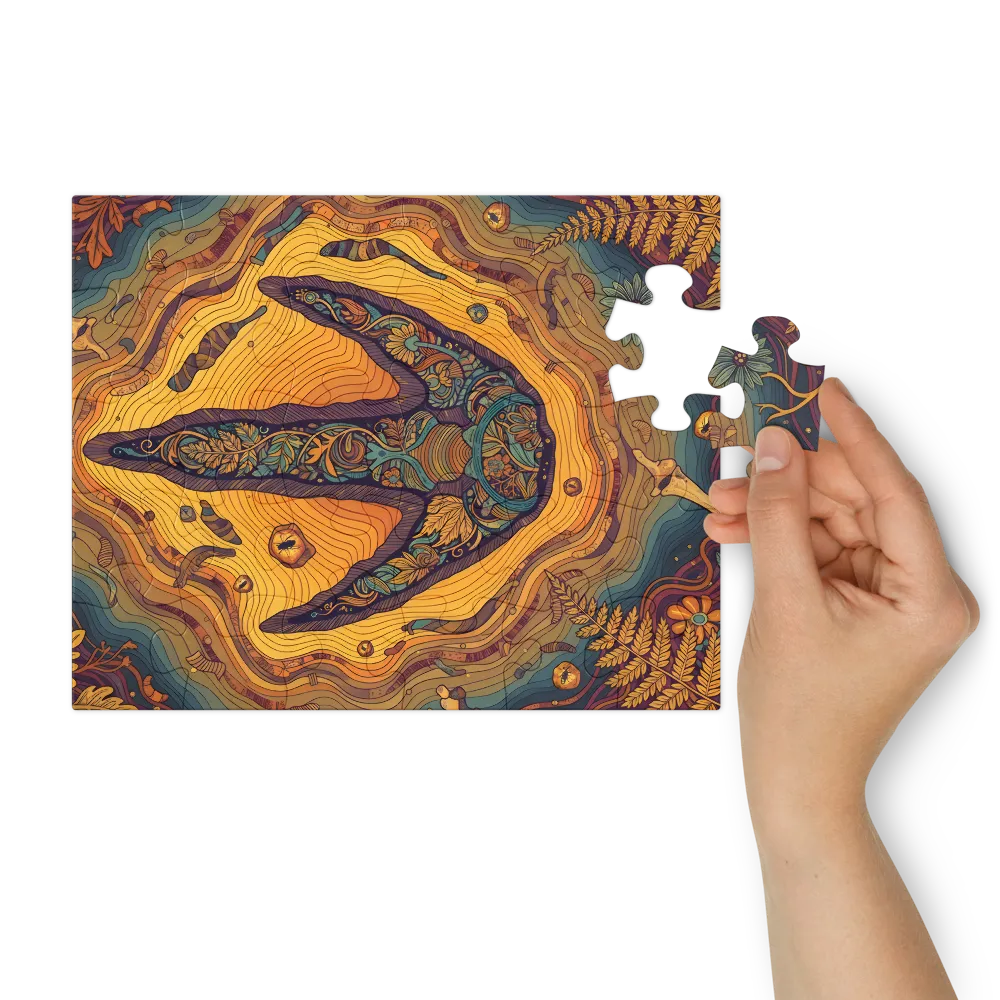 Floral Dinosaur Footprint 
 Jigsaw Puzzle in Tin Box