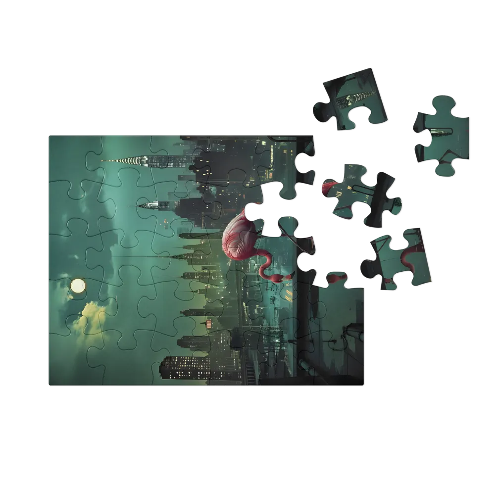 Rooftop Flamingo 
 Jigsaw Puzzle in Tin Box