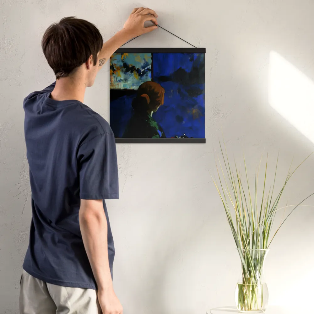Contemplation Under the Night Sky | Poster With Black Wood Hanger | 16″×16″