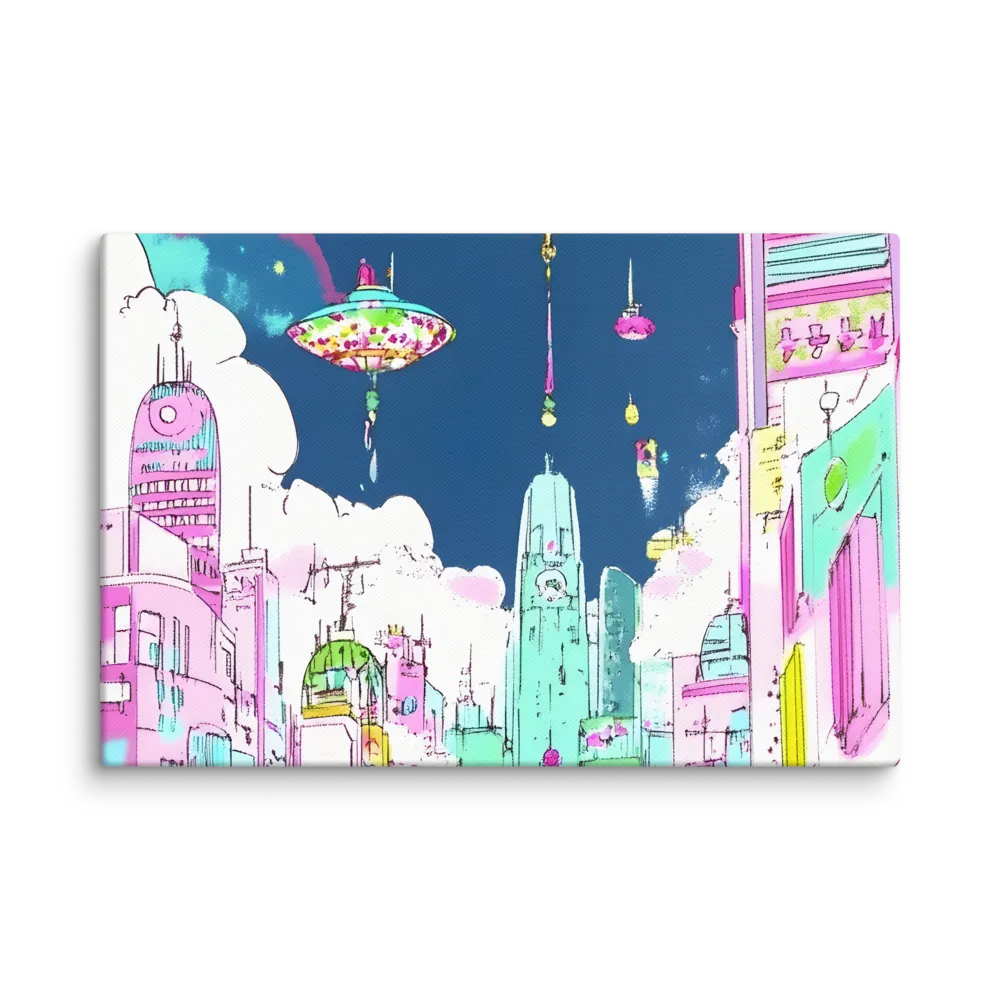Futuristic Cityscape with Floating Structures | Canvas | 12″×18″