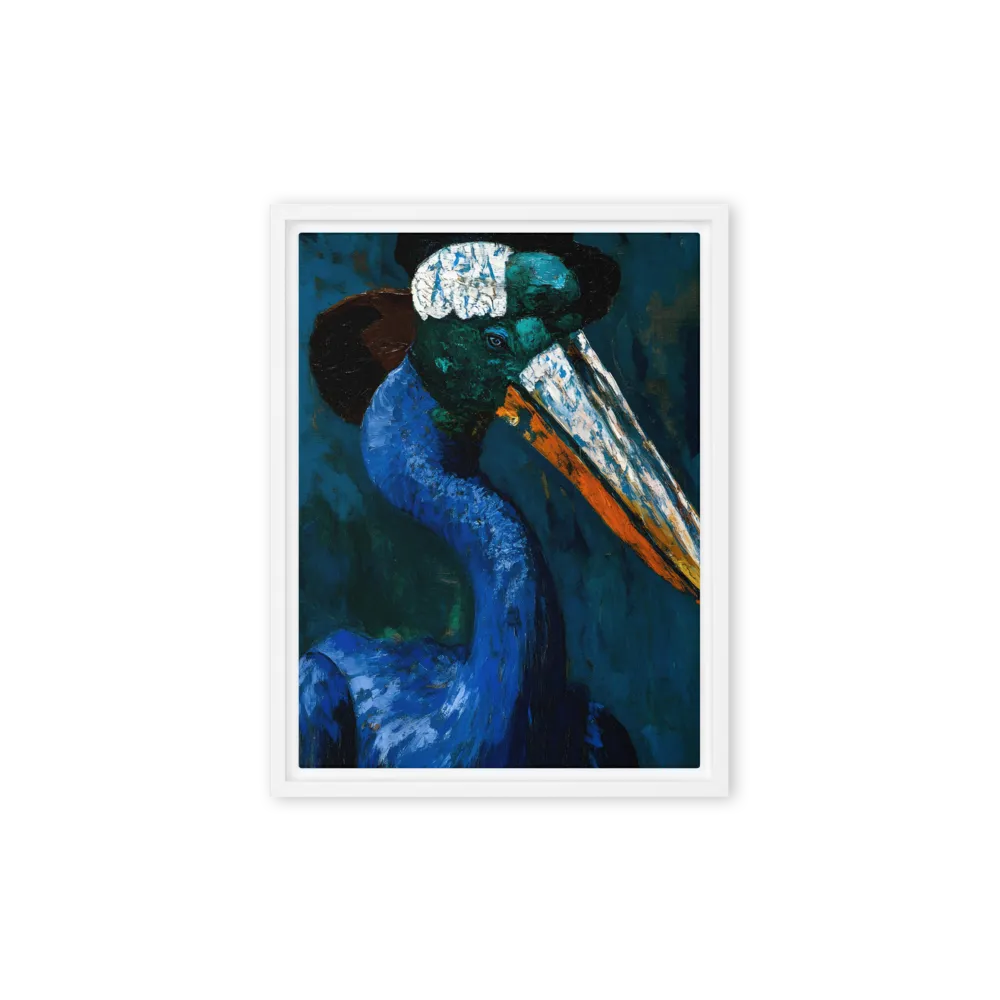 Majestic Absurdity: The Hat-Wearing Bird | Canvas with White Frame | 9″×12″