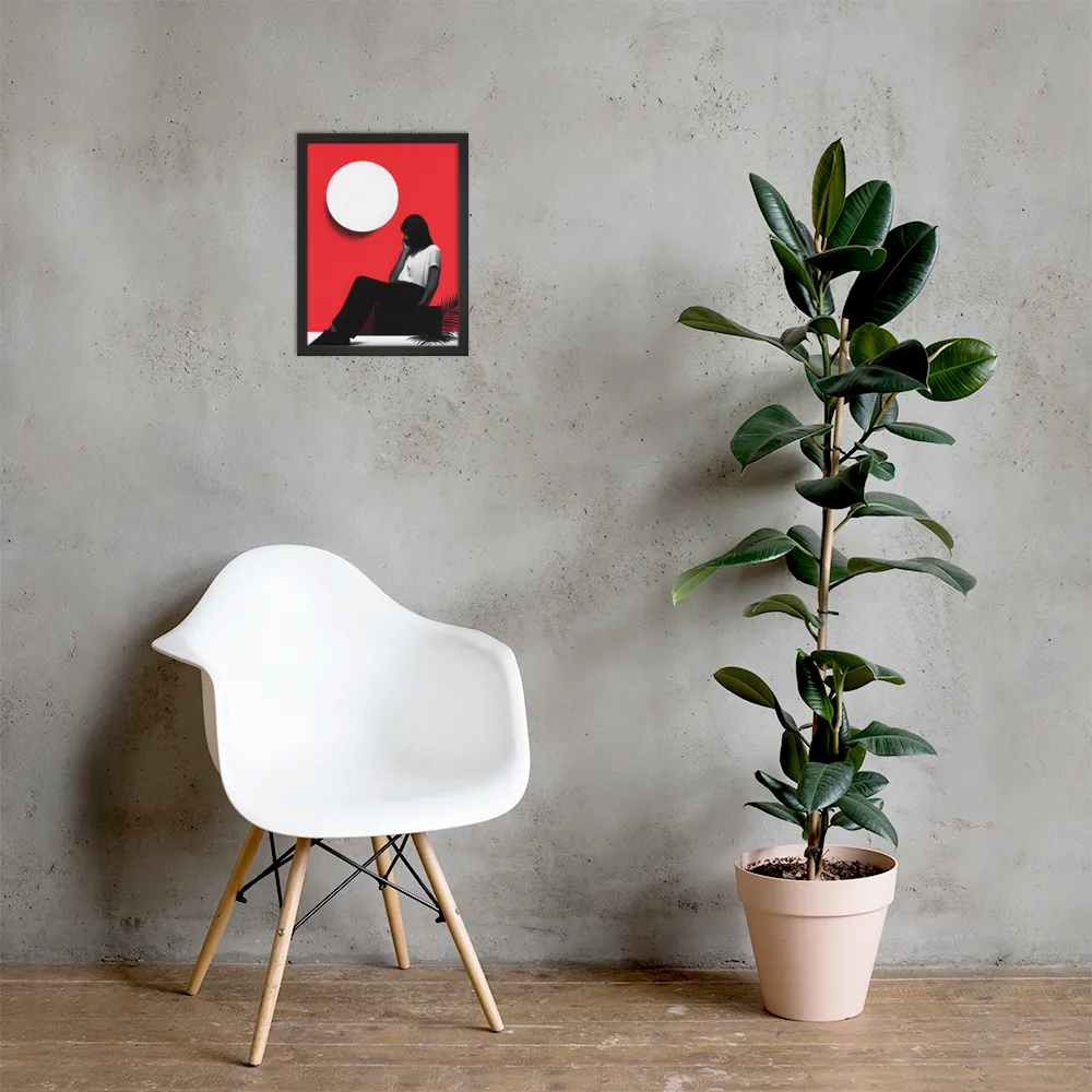 Contemplation in Red | Poster with Black Frame | 12″×16″