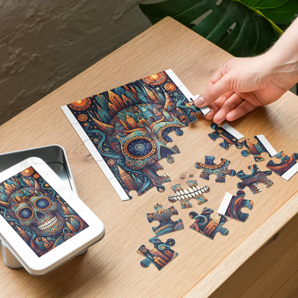Cosmic Sugar Skull 
 Jigsaw Puzzle in Tin Box
