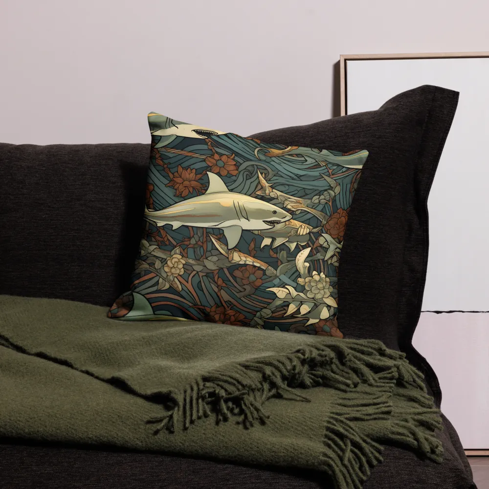 Dynamic Harmony of Sharks and Flora | Pillow Case | 18″×18″