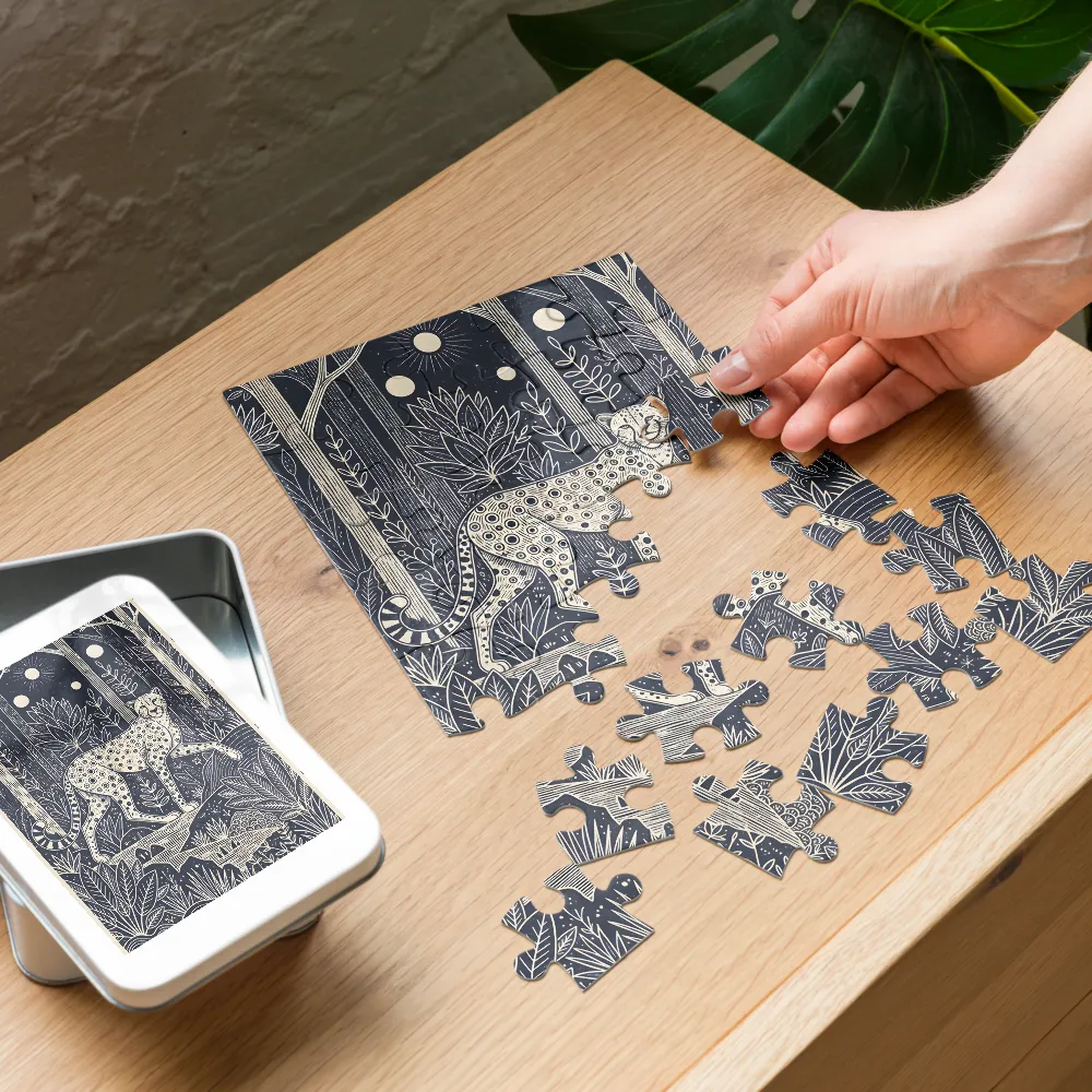 Moonlit Forest Leopard 
 Jigsaw Puzzle in Tin Box