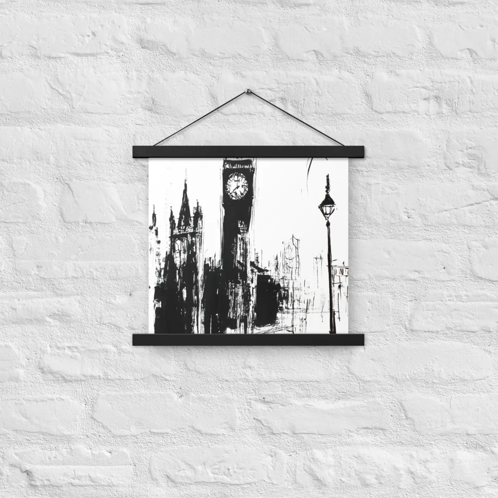Clock Tower in Motion | Poster With Black Wood Hanger | 14″×14″