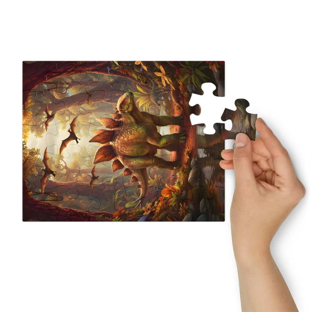 Stegosaur in Autumn Glade 
 Jigsaw Puzzle in Tin Box