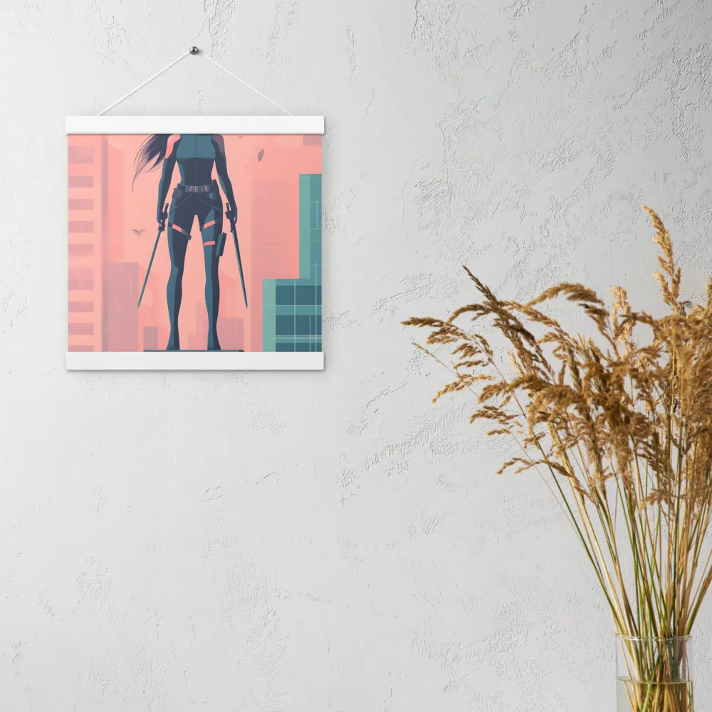 Urban Sentinel: A Warrior's Stand | Poster With White Wood Hanger | 12″×12″