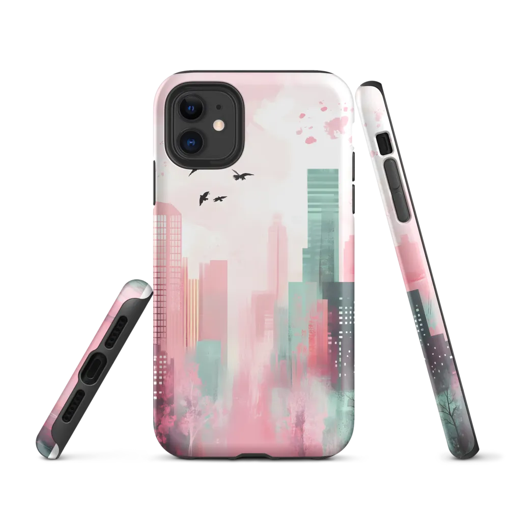 Dreamy Cityscape in Pink and Cyan