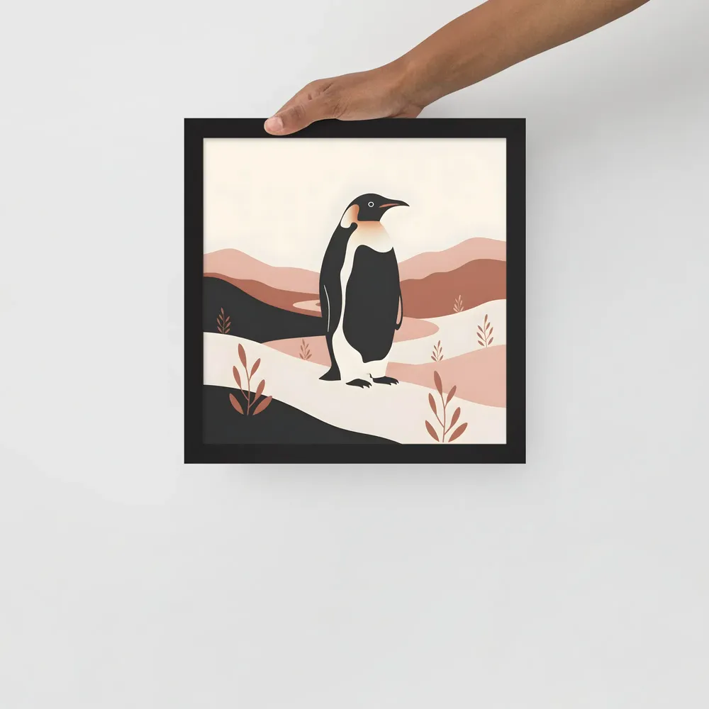 Terracotta Penguin 
 Poster with Black Frame | 12″x 12″