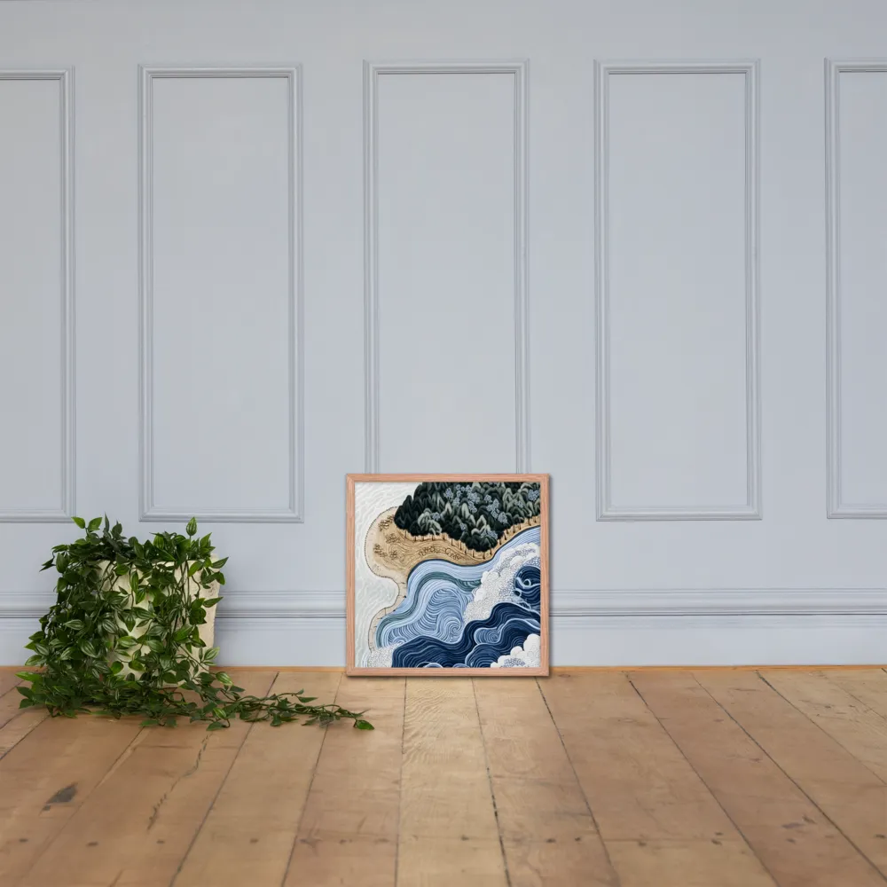 Oceanic Harmony: A Tranquil Landscape | Poster with Red oak Frame | 18″×18″