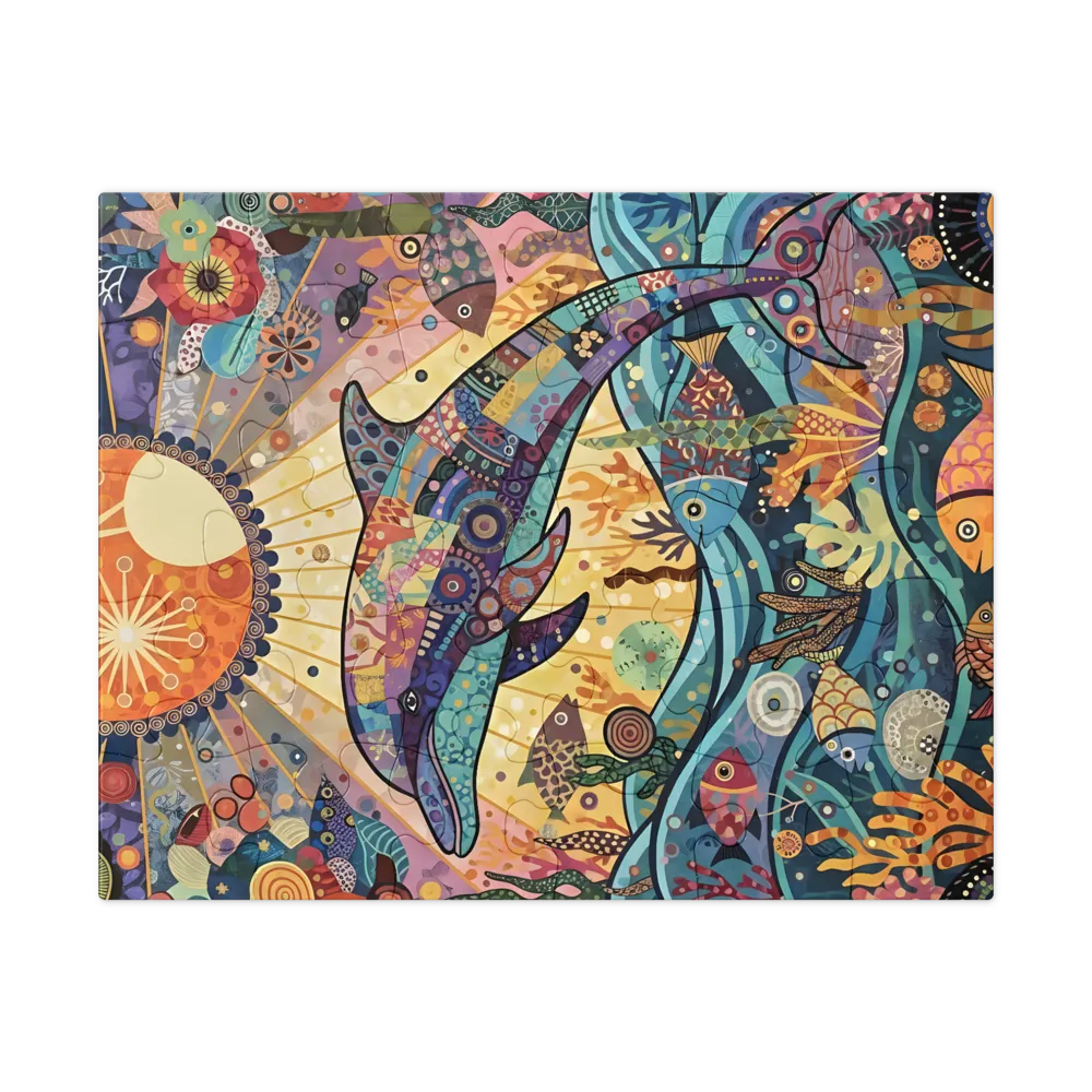 Sunlit Mosaic Dolphin 
 Jigsaw Puzzle in Tin Box