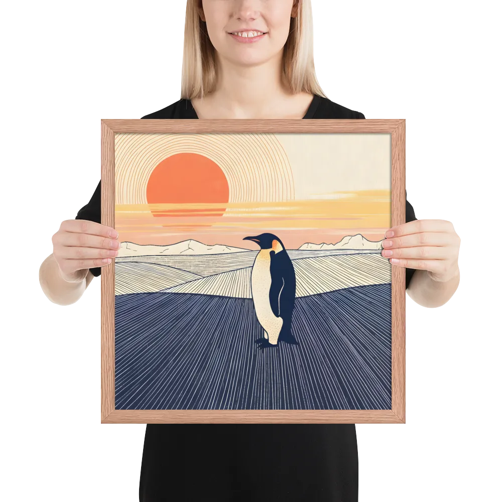 Penguin at Sunset 
 Poster with Red oak Frame | 16″x 16″