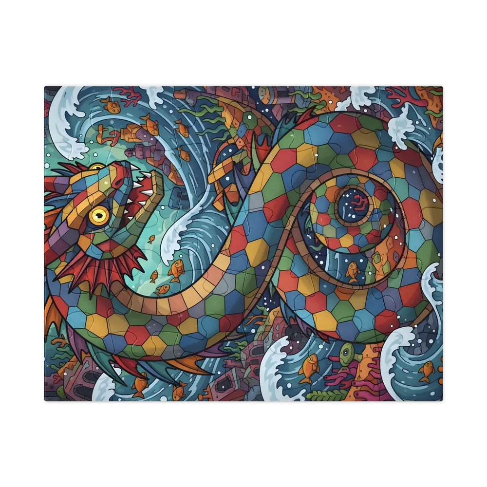 Mosaic Sea Serpent 
 Jigsaw Puzzle in Tin Box