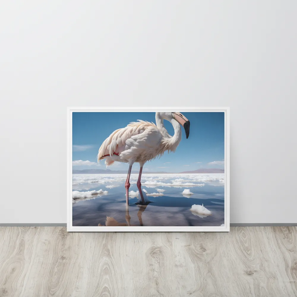 Graceful Solitude of a Flamingo | Canvas with White Frame | 18″×24″