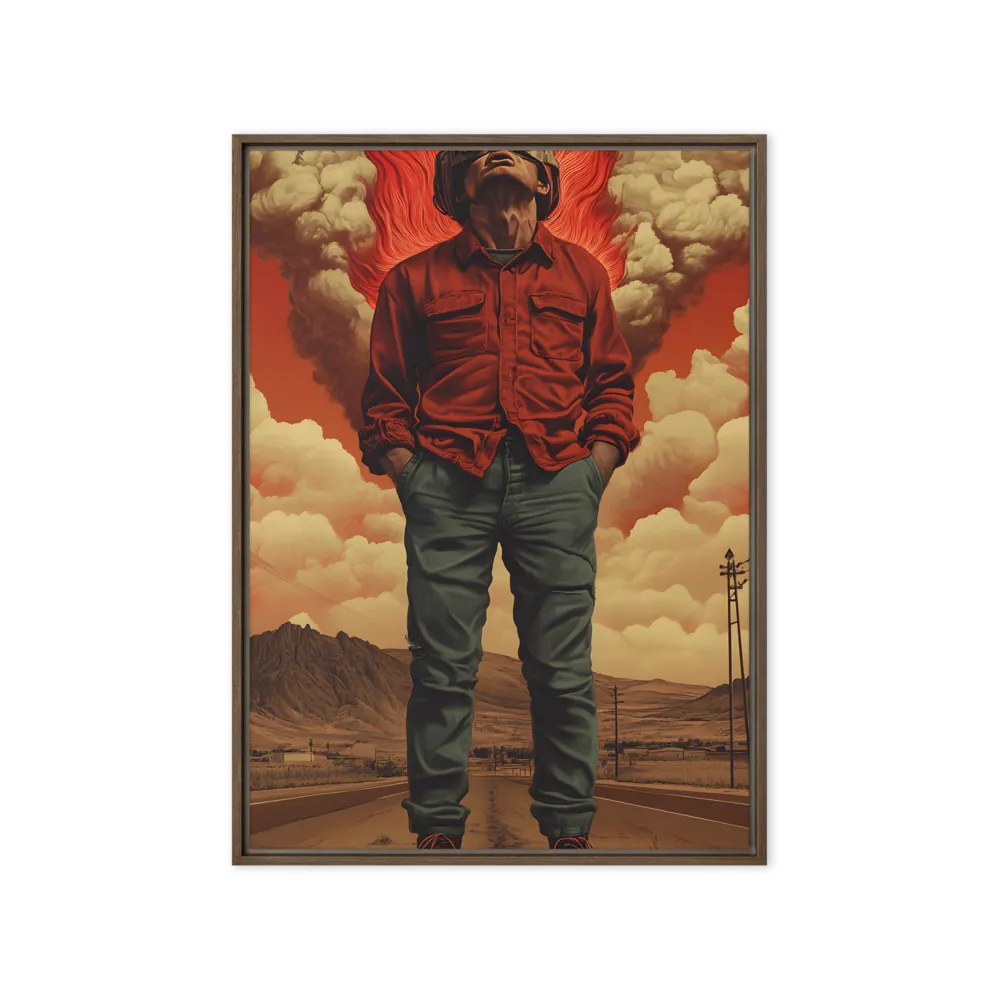 Defiant Spirit in a Surreal Landscape | Canvas with Brown Frame | 20″×28″
